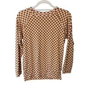 Little & Lively Brown and White Checkerboard Long Sleeve Tee Size 13-14 Bamboo